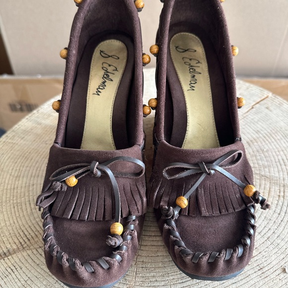 Sam Edelman Angelina Brown Moccasins with Fringe and Wedge Heel - Picture 2 of 8